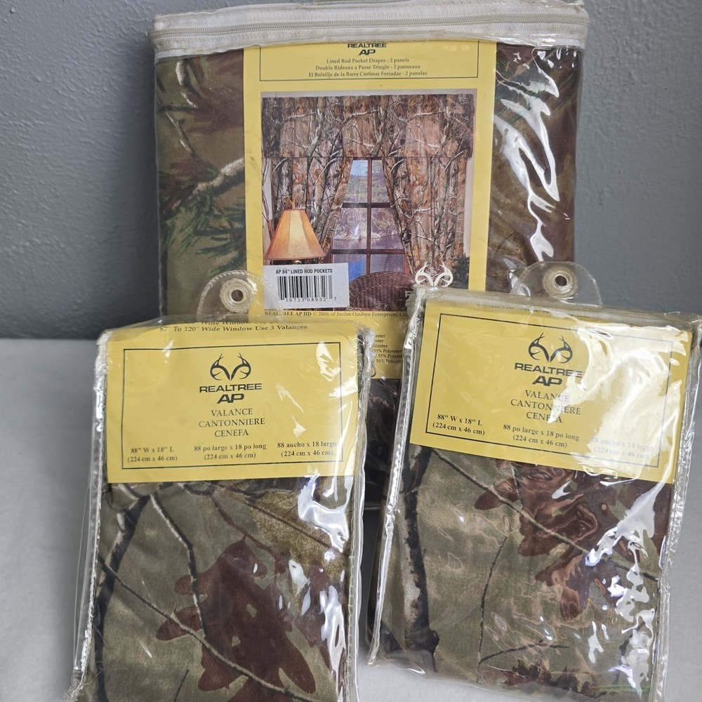 Realtree Lined Curtains Drapes 42"x87" Grass Duck Goose Hunt Camo Brown Valance